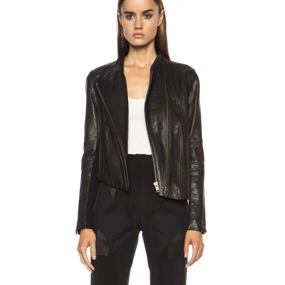 Helmut Lang Blister Leather Dark Brown Asymmetrical Jacket Petite or X-Small